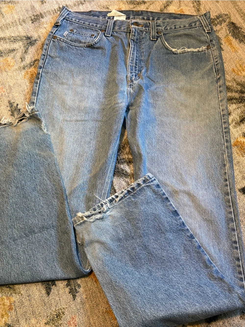 Carhartt Mens Traditional Fit Straight Leg Blue Denim Jeans B480 DPS Distressed